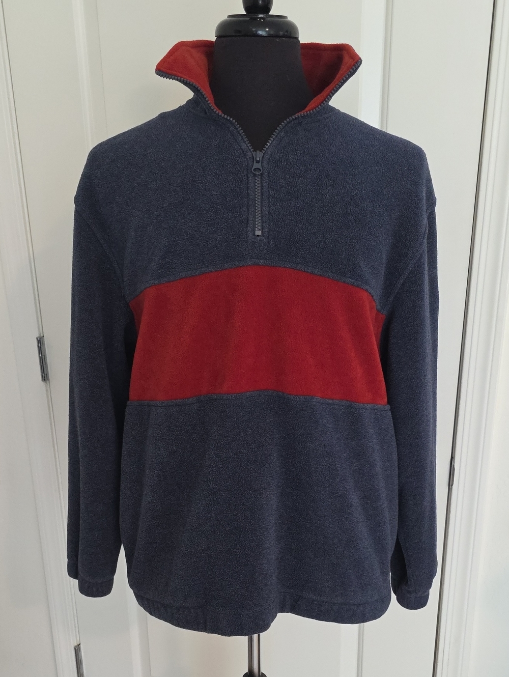 OP Men's Navy Half-Zip Sweater with Red Chest Panel